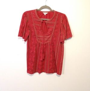 Red Spanish Styled Lucky Brand Patterened Top